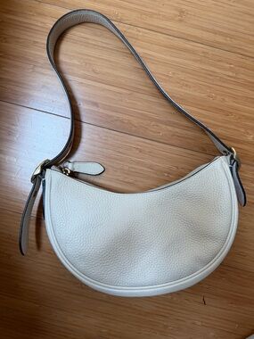 Coach Cream Pebbled Leather Half-Moon Shoulder Bag with Gold Hardware purse